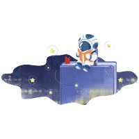 手绘夜晚的绘本故事和小宇航员插画