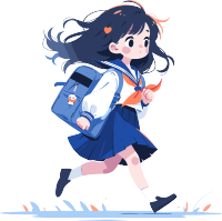 穿校服的女孩背着书包课本扁平插画