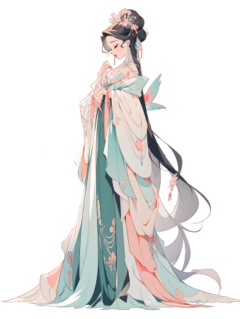 多彩绣花服饰汉服女神插画设计