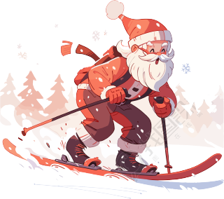 圣诞老人滑雪PNG透明图元素