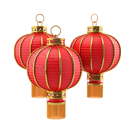 三个红色中国灯笼插画设计