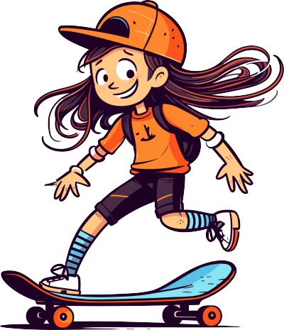 可爱卡通女孩滑板插画设计