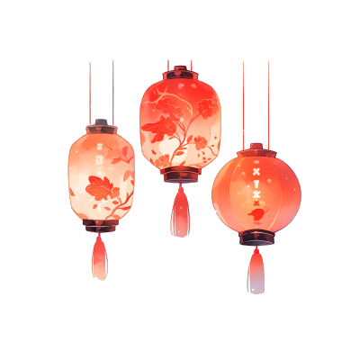 中国红色中国灯笼透明背景插图