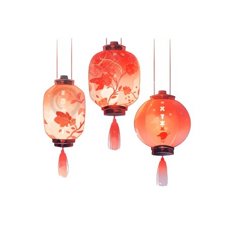 中国红色中国灯笼透明背景插图