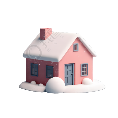 雪顶小房子3D素材插画