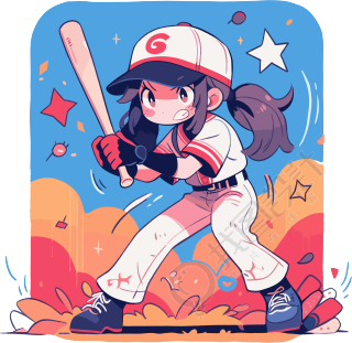 可爱卡通女孩打棒球素材