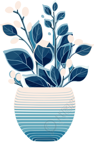 冬季蓝色渐变花盆盆栽插图