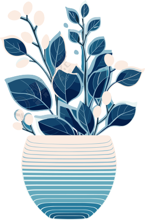 冬季蓝色渐变花盆盆栽插图