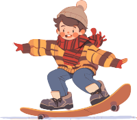 卡通男孩滑雪板保持平衡PNG元素