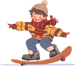 卡通男孩滑雪板保持平衡PNG元素