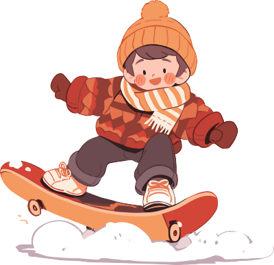 可爱动画男孩滑雪插图