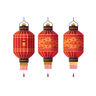 三只红色中国灯笼春节活动素材
