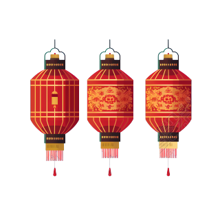 三只红色中国灯笼春节活动素材