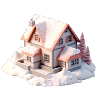 雪地中的小房子插画