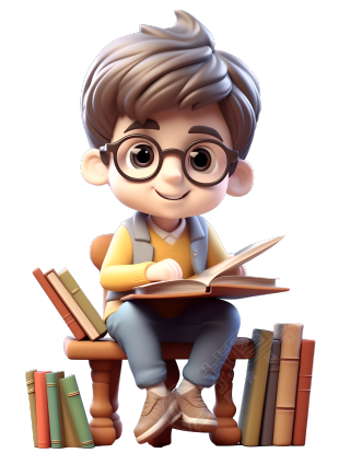 可爱男孩在教室里的超级书房插画