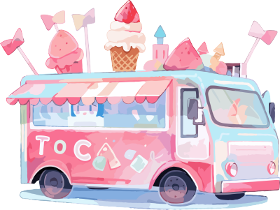 可商用的水彩风格冰淇淋车插画