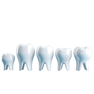 透明背景上的五个白色牙齿模型素材