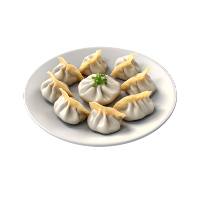 简单卡通3D白色背景上的美味中国饺子素材