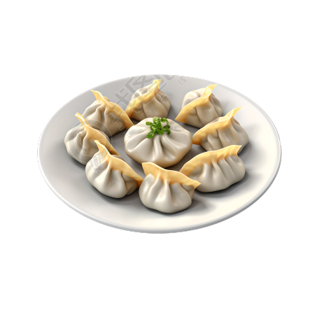 简单卡通3D白色背景上的美味中国饺子素材