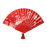 中国风纯红色折扇扁平插画设计