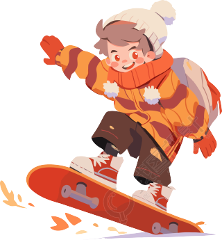 秋季毛衣卡通男孩滑雪素材