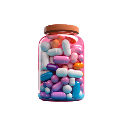 玻璃罐中的彩色胶囊插画