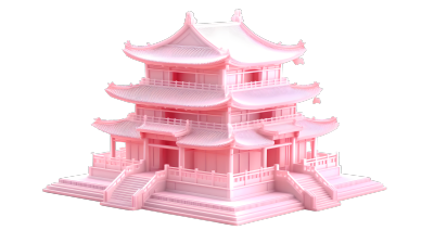 粉色玻璃感新中式建筑插图