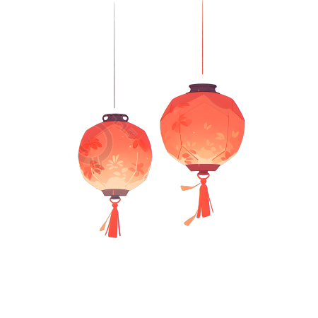 两个红色中国灯笼节日灯笼设计元素