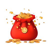 可爱金红色袋子和硬币插图
