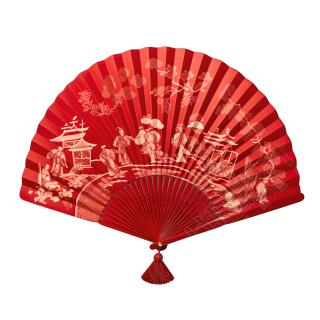 纯红色中国风折扇插画