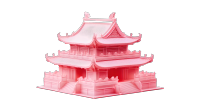 古代风格中国阁楼果冻积木模型插画
