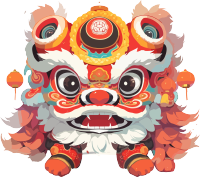 彩色逼真风格的中国新年舞狮插图
