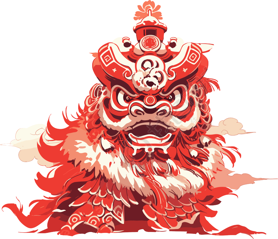 喜庆的中国新年舞狮矢量图素材