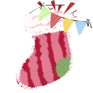 平安夜粉色条纹圣诞袜小彩旗插图