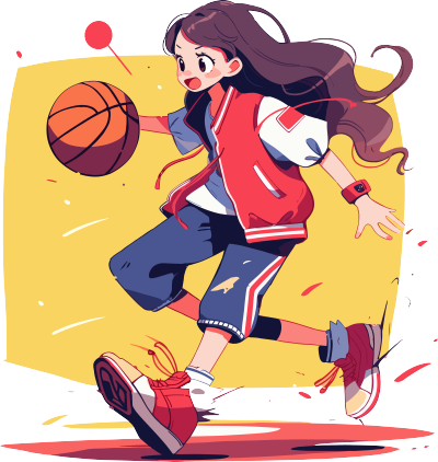 打篮球的少女插画