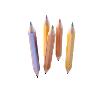 五支铅笔柔和粉彩3D插画