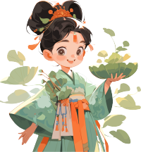 8岁可爱的中国汉服女孩插画