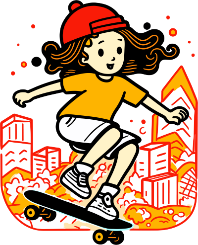 可爱女孩滑板插画