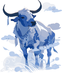 中国牛扁平插画蓝白配色元素