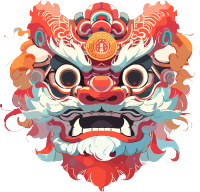 红系彩色写实风格的中国新年舞狮向量素材