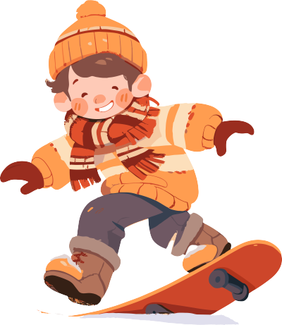 穿着毛衣滑雪的卡通男孩插图