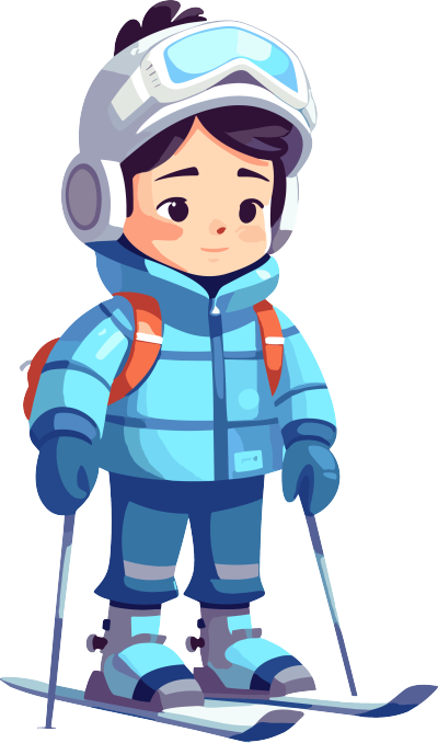 可爱滑雪儿童蓝色滑雪服2D插画