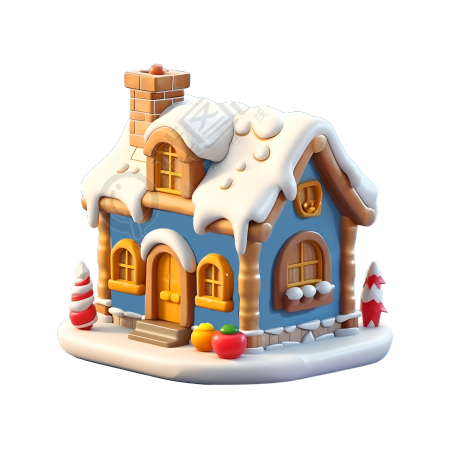 圣诞雪屋3D图标插画