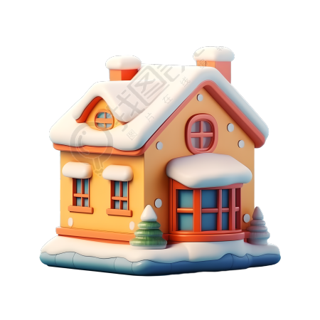 圣诞雪屋透明背景3D插图
