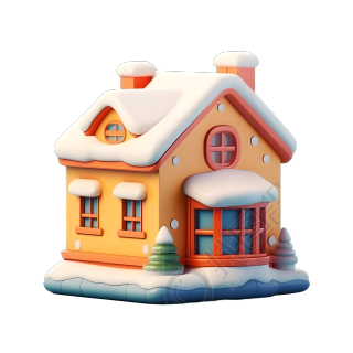 圣诞雪屋透明背景3D插图