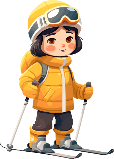 滑雪儿童2D平面插图