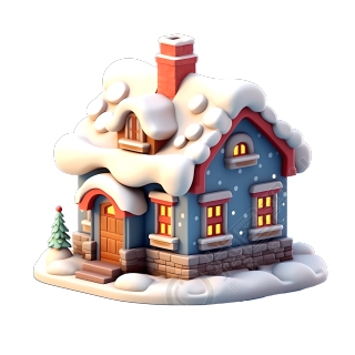 圣诞雪屋3D立体黏土材质插画