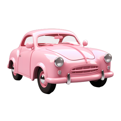 卡通交通工具粉色3D汽车PNG素材