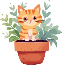 儿童绘本可商用盆栽猫猫插画