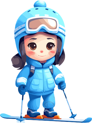 滑雪儿童蓝色滑雪装商业插图